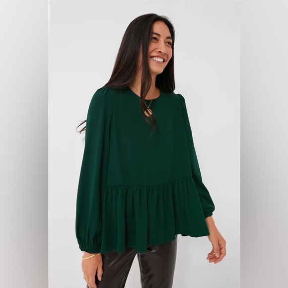 Tuckernuck POMANDER PLACE Hunter Green Carlota Peplum Blouse Size Small - Picture 3 of 8